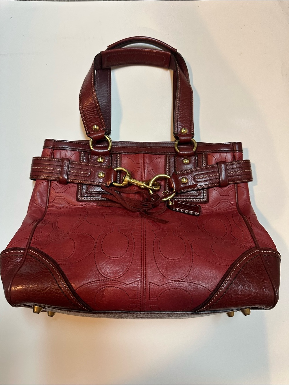 Coach Red Hamptons Clip Leather Satchel Handbag